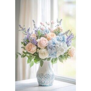 Pastel Flower Bouquet Canvas Print 20" High x 16" Wide